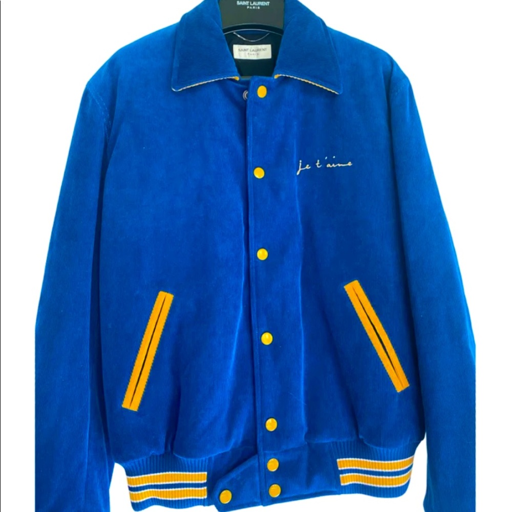 Je T'aime Corduroy Teddy Jacket In Blue Royal